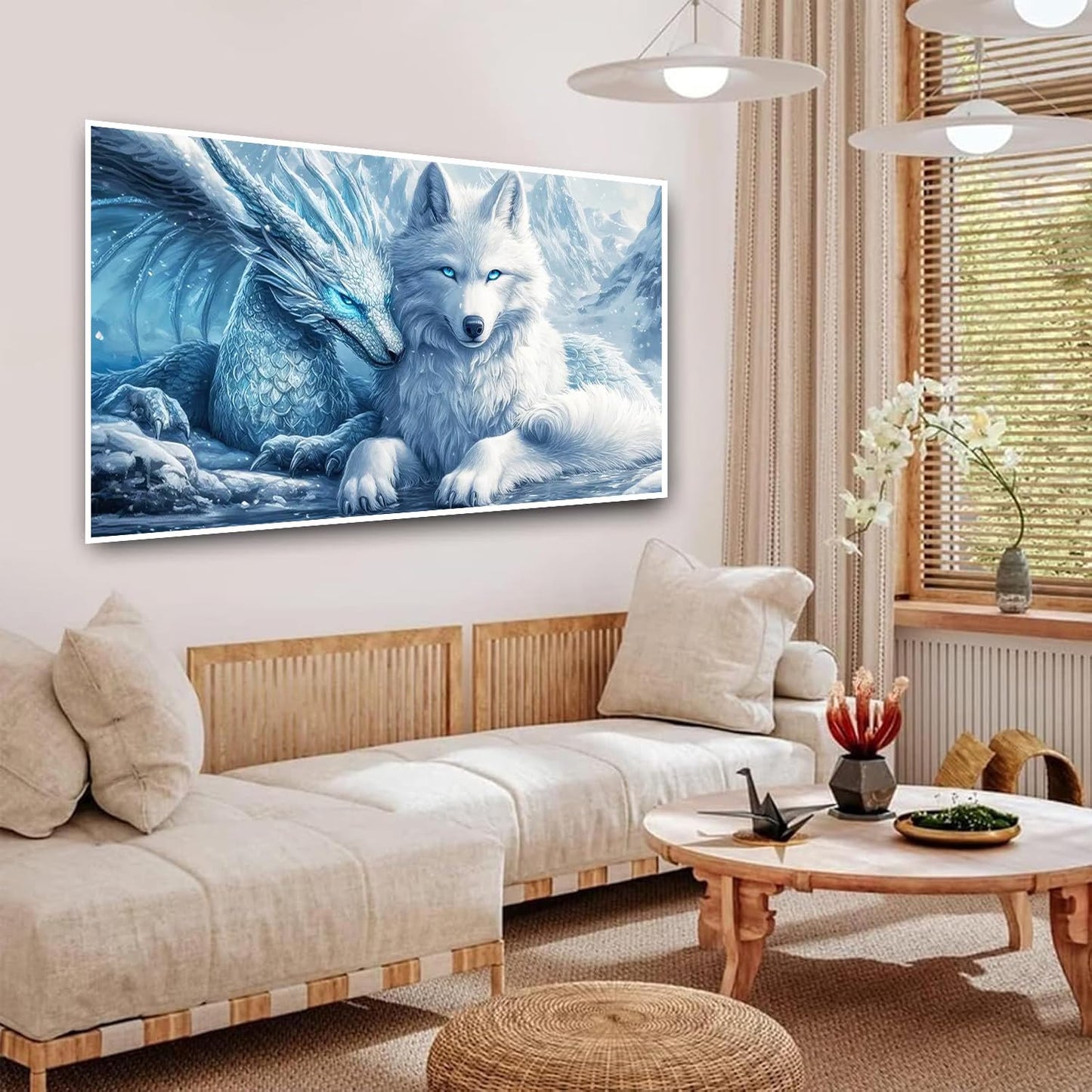 igoodom Large Diamond Painting, Dragon and Wolf Large Diamond Art Kits for Adults, Full Drill Round Big Diamond Painting, DIY Gem Art and Crafts for Home Wall Decor Gift 27.5 X 15.7inch