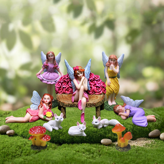 Inkaove Fairy Garden Accessories Outdoor Set 11Pcs, Miniature Fairies for Fairy Garden with Fox Statues & Mushrooms Figurines - Ornament Outdoor Decor for Terrarium, Patio & Gifts