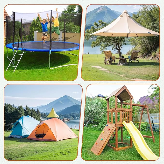 4 Pcs 18" Fully Welded Ground Anchors Shed Anchors Kit with 1/8" Galvanized Cable & Turnbuckles & Carabiners, Heavy Duty Earth Anchors for Sheds Trees Trampoline Greenhouse Swing Set Tent (Black)