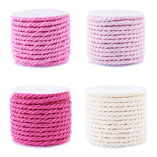 4 Rolls Polyester Twine Cords Trim 3mm 5.4yards Braided Macrame Cord Braided Twisted Silk Rope for Knitting Bag Wall Hangings Plant Hangers Handmade Macrame Supplies