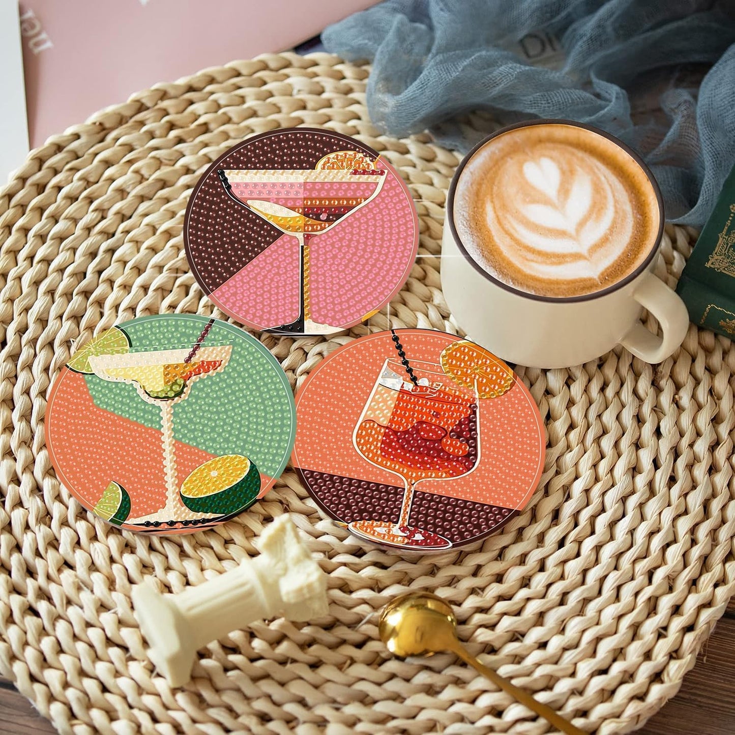 igoodom Diamond Art Coasters Kit, 6 PCS Cocktail Diamond Painting Coasters Kit for Adults with Holder, DIY Mosaic Crafts for Adults 3.9inch