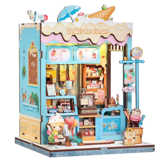 CUTEBEE Book Nook Kit, DIY Miniature House Kits for Adult and Teens, Dollhouse Booknook Tiny House, Bookshelf 3D Wooden Puzzle, DIY Craft Gifts for Family and Friends (Bella's Ice Cream)
