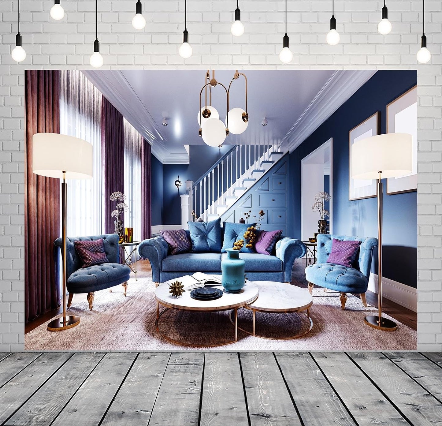 BELECO 5x3ft Cozy Fabric Luxury Living Room Backdrop Modern House Interior Sofa Window Curtains Floor Lamp Fashion