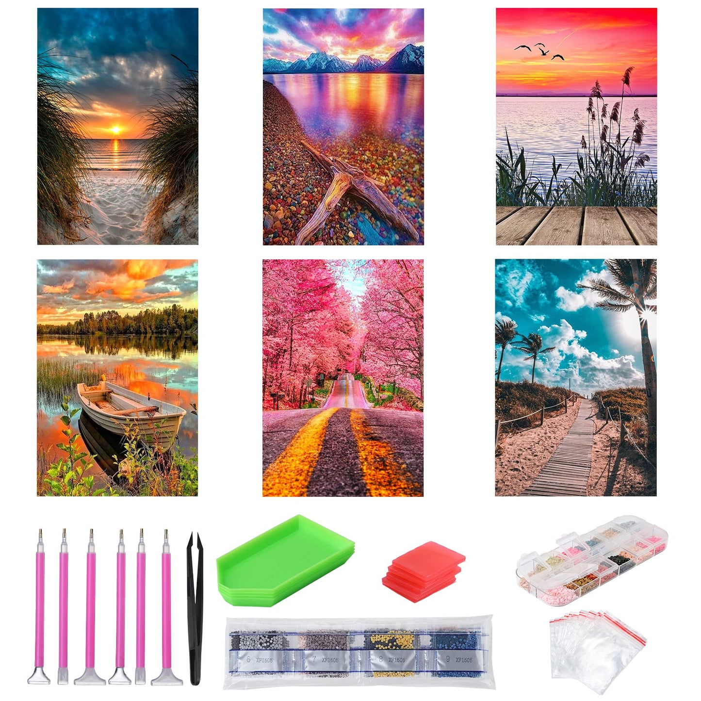 abcGoodefg Diamond Art Paintings Kit 6 Packs, DIY 5D Diamond Art Kits for Adults Landscape Set Round Full Drill Paint by Diamonds, 12x16 inch