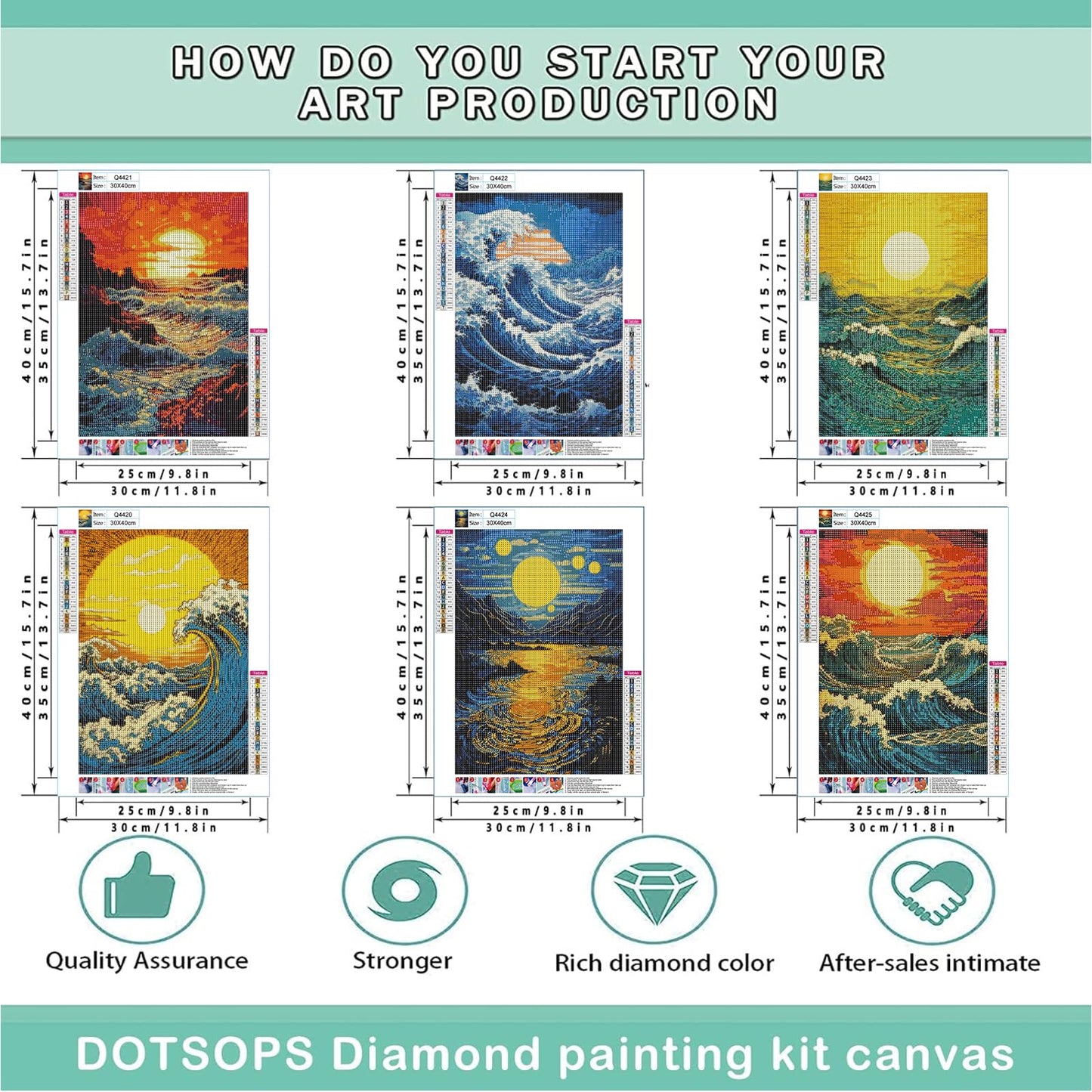 DOTSOPS Diamond Painting Kits Art Adults Painting Kit Crafts DIY 5D Diamond Art Packs Kits Full for Adults Beginner Home Wall Decoration Gift 11.8x15.7 Inches (6 Pack Great Wave)