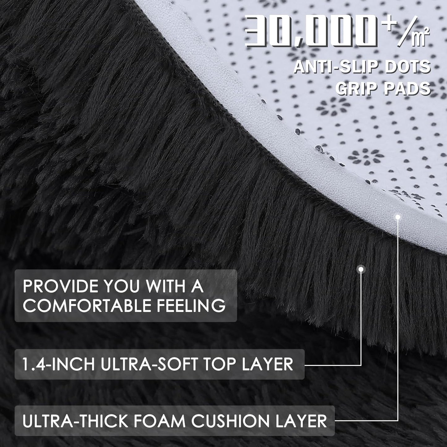 OLANLY Large Area Rug - Soft Fluffy Shaggy Carpet for Living Room & Bedroom | 5x9 ft, Black