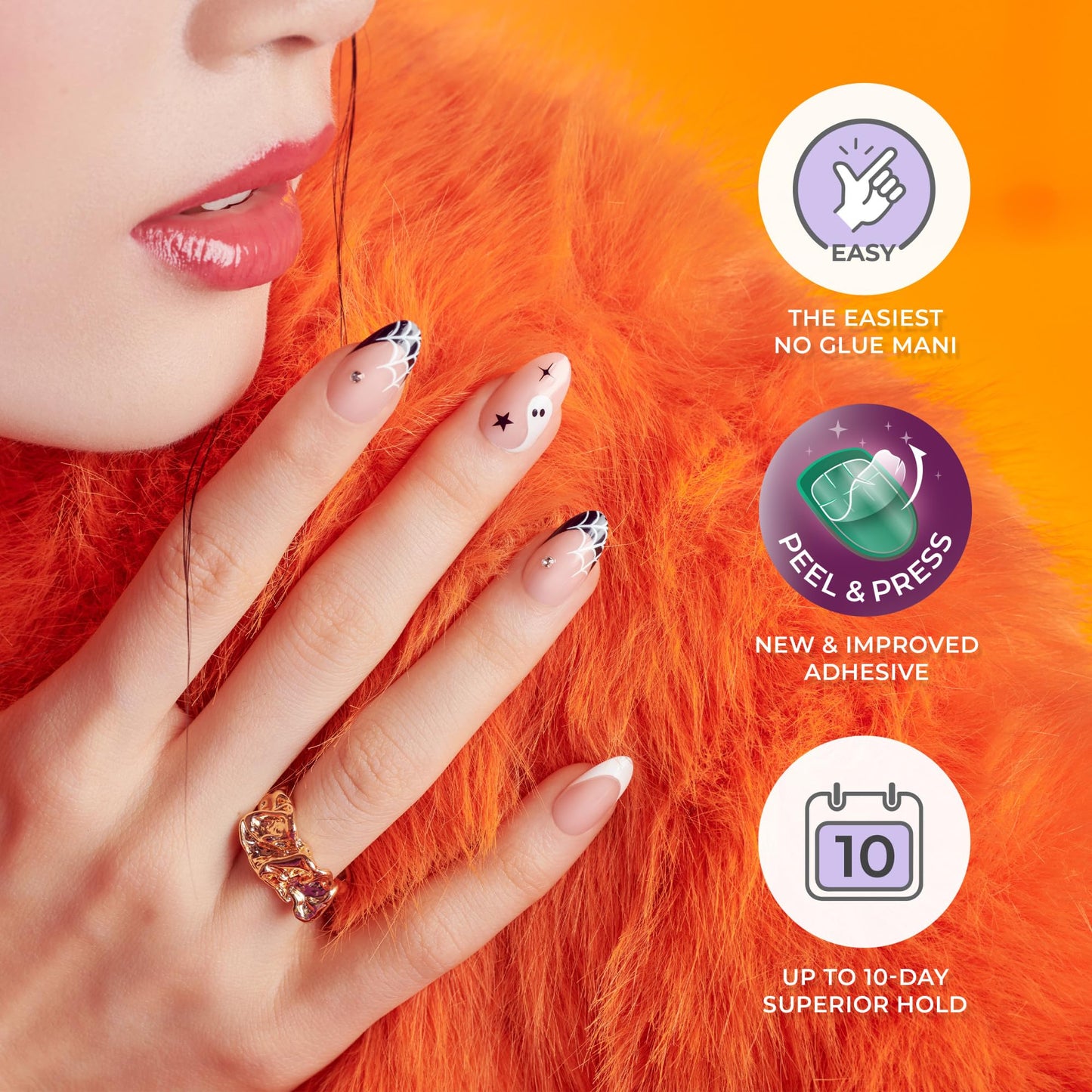 KISS imPRESS Halloween Press On Nails, ‘The Creeps’, Multicolored, Medium Oval, Glossy Finish, No Glue, Glow-In-The-Dark, Includes Prep Pad, Mini Nail File, Manicure Stick & 30 Fake Nails