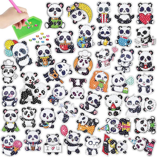 PICNICFUN Diamond Stickers for Kids,30 PCS 5D DIY Panda Diamond Sticker Kits Handmade Digital Paint Rhinestone Mosaic Sticker (Panda)