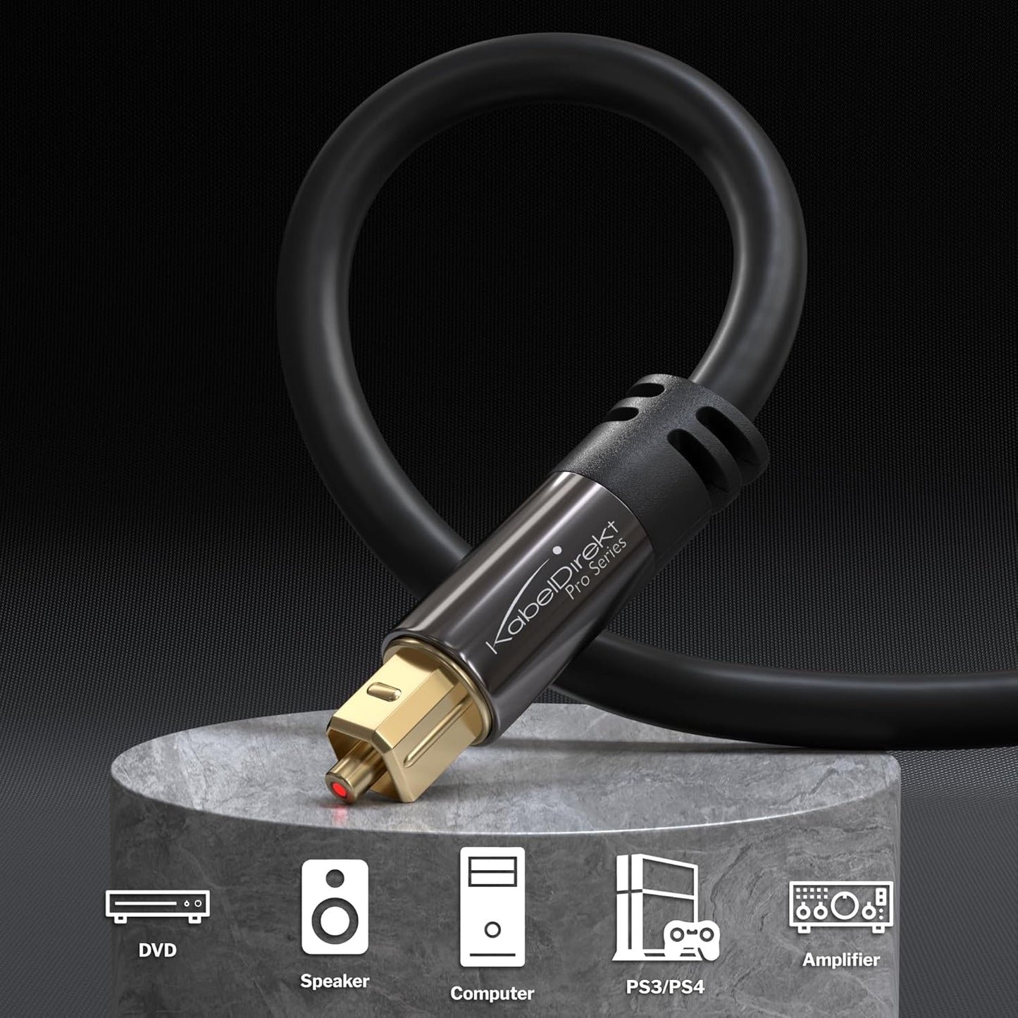 50ft PS4 TOSLINK Optical Audio Cable Designed in Germany Fiber Optic Cable for Soundbar, SPDIF Digital Optical Audio
