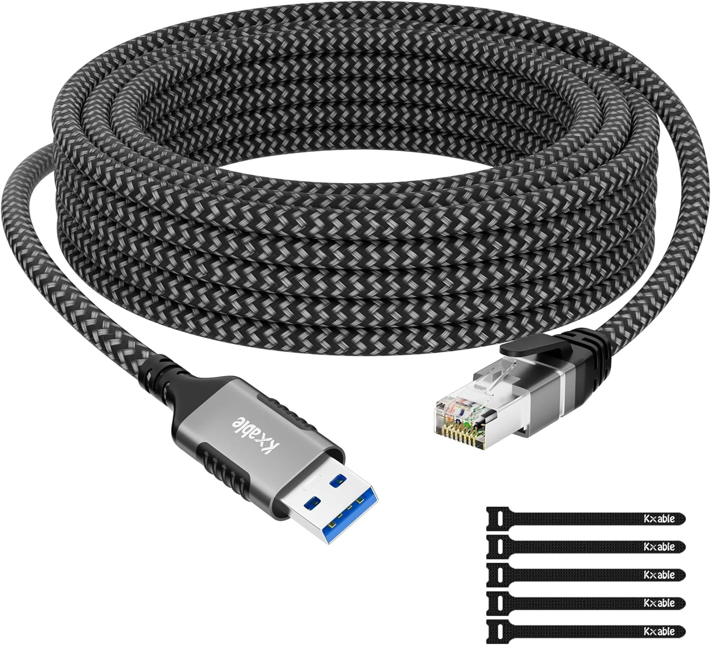 20 3.0 RJ45 5 USB to Ethernet Cable FT, USB A Male to Male Cord, Directly Connected, Aluminum Portable Gigabit LAN