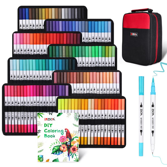 ZSCM 160 Colors Duo Tip Brush Markers Art Pen Set, Artist Fine and Brush Tip Colored Pens, for Adult Coloring Books Christmas Cards Drawing, Note taking Lettering Calligraphy Journaling