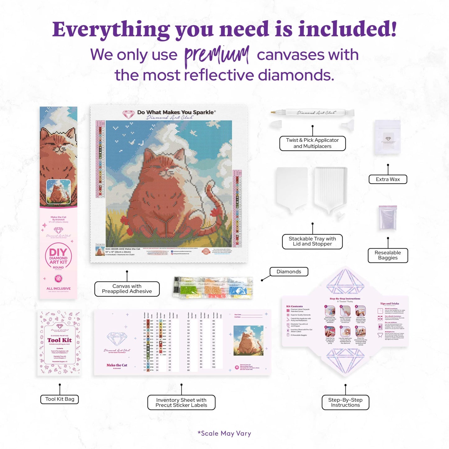 DIAMOND ART CLUB Meko the Cat Diamond Painting Kit, Fun DIY Crafts for Adults, Round Diamond Art Canvas, 13" x 13" (33 cm x 33 cm)