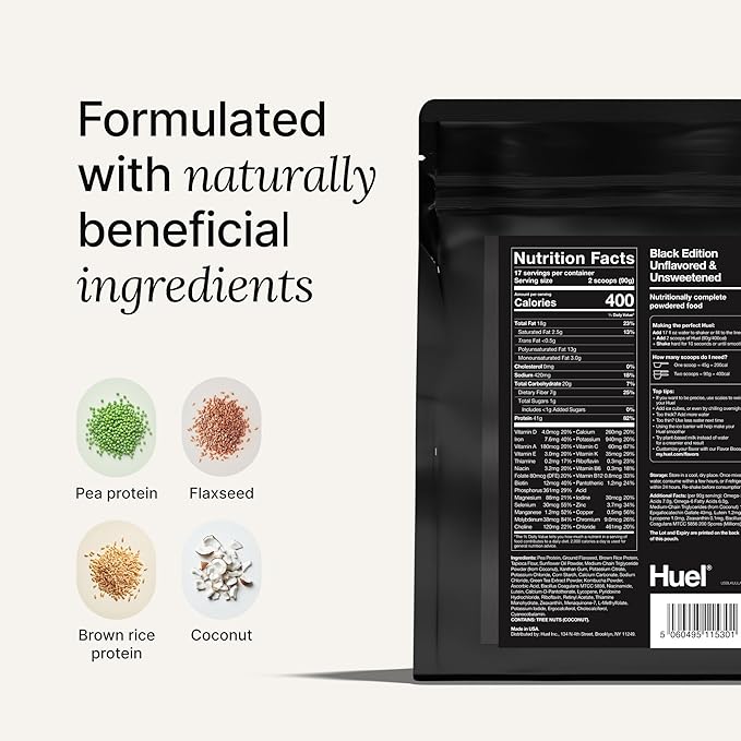 Huel Black Edition | Banana 40g Vegan Protein Powder | Nutritionally Complete Meal | 27 Vitamins and Minerals, Gluten Free | 17 Servings | Scoop not included to reduce plastic