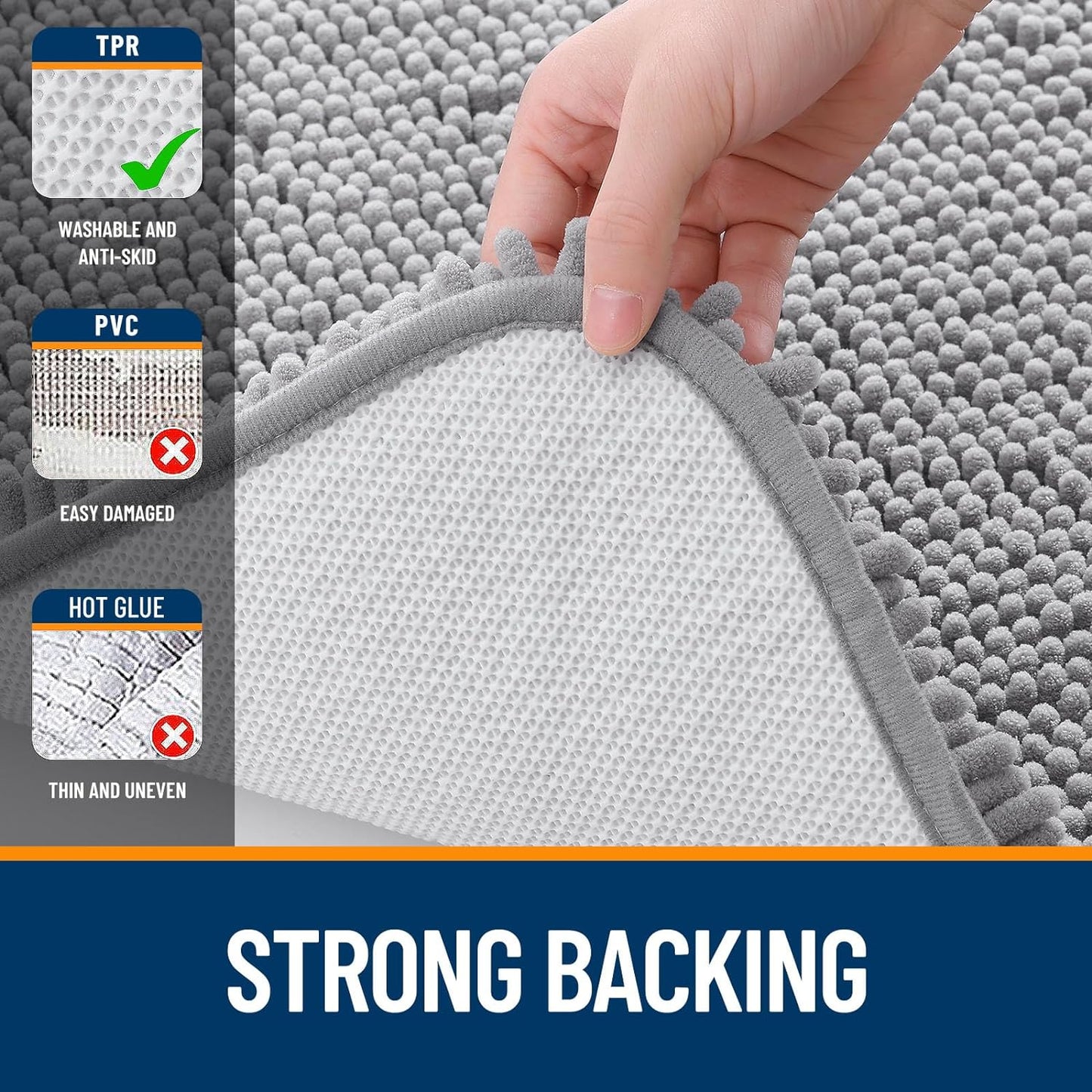 OLANLY Bathroom Rugs - Extra Soft Chenille Bath Mats | Quick-Dry, Machine Washable, 30x20, Grey