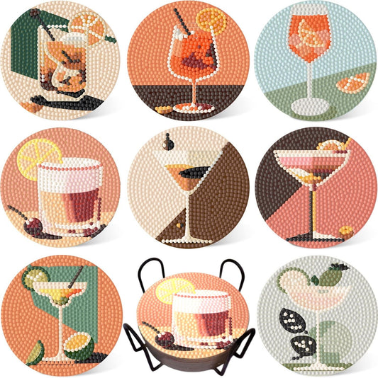 Bulerrylulu 8 Pcs Diamond Painting Coasters Kits with Holder,Diamond Art Coasters Set for Drinks Coffee Table, Gem Painting kit for Beginners Adults DIY Art Craft Gifts Home Decors (8pcs Cocktail)