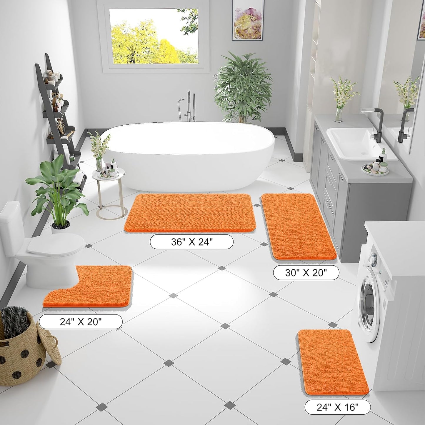 OLANLY Bathroom Runner Rug - Extra Soft Chenille | Quick Dry, Machine Washable, 70x24 Inches - Orange