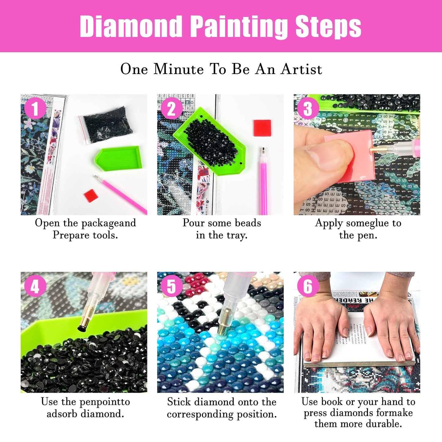 4 Pack Flowers Diamond Art Kits for Adults, 5D DIY Diamond Painting Kits for Beginner, Diamond Dots Full Drill Crafts for Gem Art Dot Art for Adults Home Wall Decor for Teens Boys Girls 12x16 inch