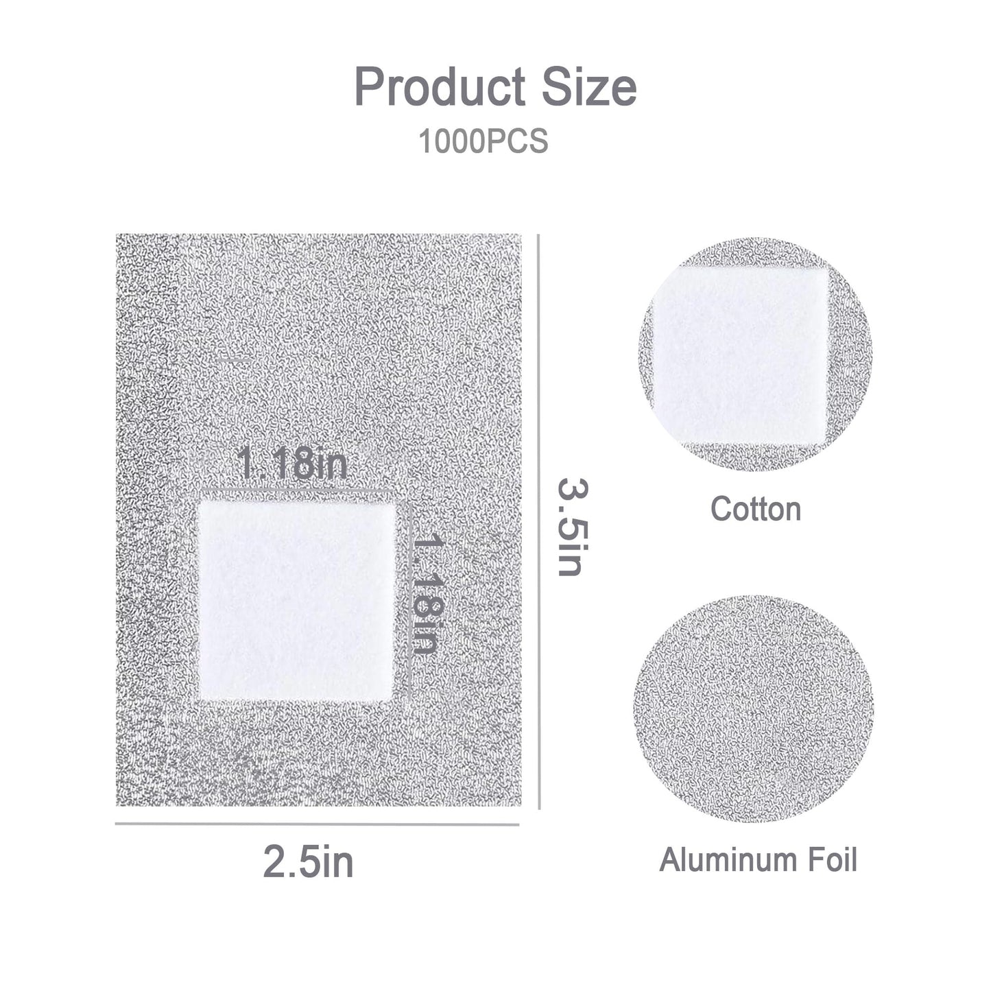 1000PCS Nail Polish Remover Foil Wraps, Nail Polish Remover Wrap with 1.18'' Pre-attached Lint Free Cotton Pads, Foil Wraps Aluminium Soak Off Gel Nail Polish Removal Tool Finger
