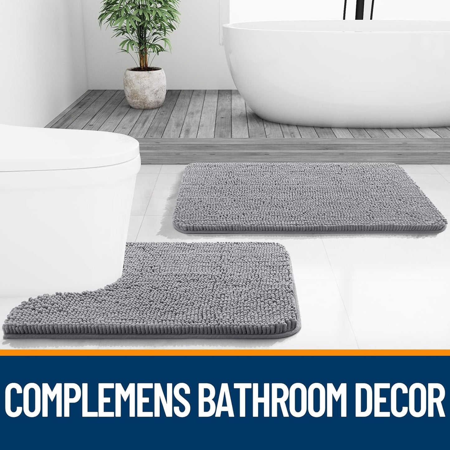 OLANLY Bathroom Rugs - Extra Soft Chenille Bath Mats with Rubber Backing | Quick Dry, Machine Washable, 35x24, Grey