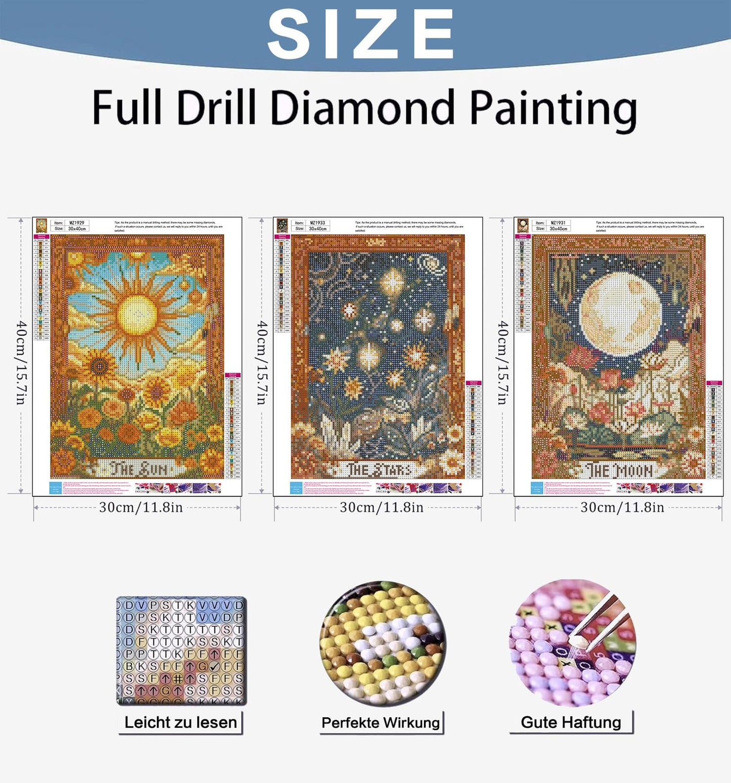 Benjenes 3PCS Diamond Art Kits for Adults, Tarot Theme Diamond Painting Kits for Adults, 5D DIY Round Drill Gem Art Paint with Diamonds Dots Crafts Kits for Home Decor Gift 12x16 inch