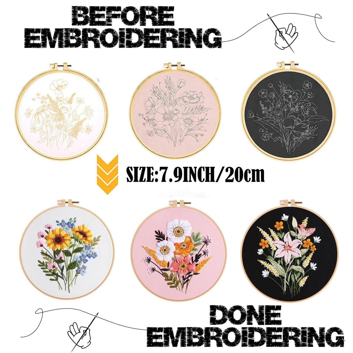 3 Set Embroidery Stitches Practice Kit, Embroidery Kit for Beginners with Embroidery Patterns, Beginner Embroidery Kit, Embroidery Kits for Adults, Hand Embroidery Kit, Embroidery Kit for Kids