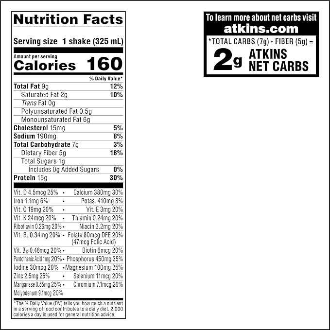 Atkins Creamy Cinnamon Swirl Protein Shake, 15g Protein, Low Glycemic, 2g Net Carb, 1g Sugar, Keto Friendly, 12 Count