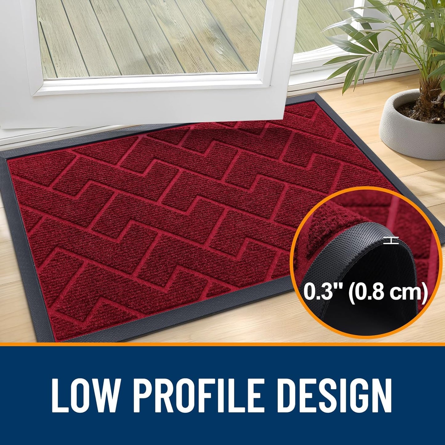 OLANLY Waterproof Front Door Mat - All-Season Herringbone Doormat | Easy Clean, Low Profile, Wine Red (47x32)