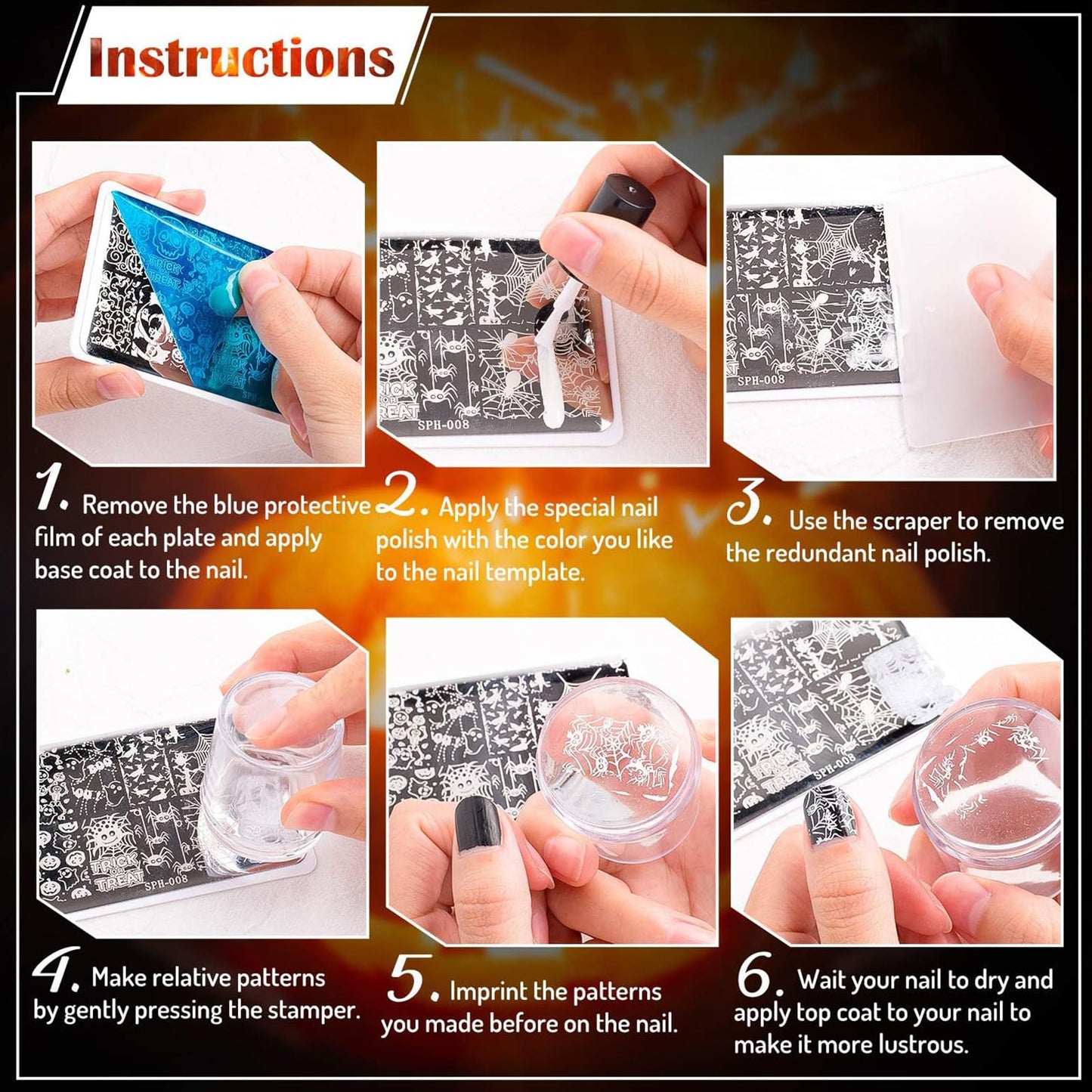 Whaline 6 Pcs Spring Summer Floral Nail Plates Stamping Set Flower Leaves Stamp Templates Nail Art Plates for DIY Print Manicure Salon Design