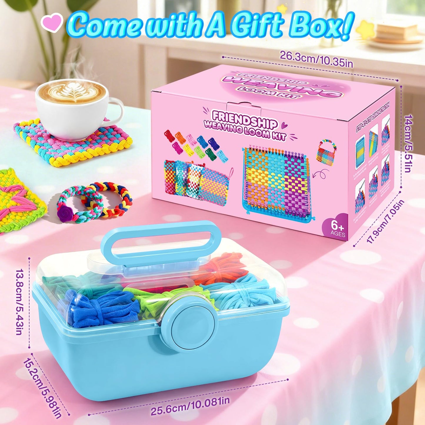 Spardar 450+PCS Weaving Loom, Arts and Crafts with Portable Storage Box, Christmas Birthday Gift, Pot Holder Loom Kit Includes 360 Craft Loops, Knitting Loom Kit for Making Handbag, Blue