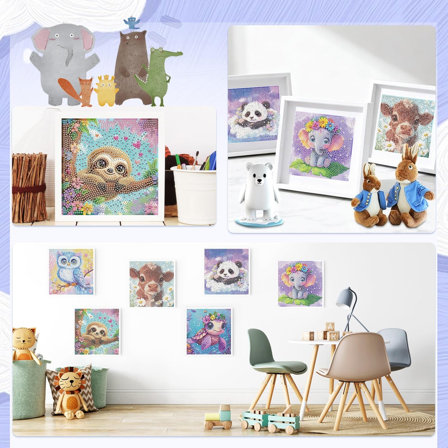 LCOZX 6x6 Inch 5D Diamond Painting Kits for Kids, 6 Pack Animal Full Drill Diamond Art, DIY Crafts for Beginners, Home Wall Decor, No Frame