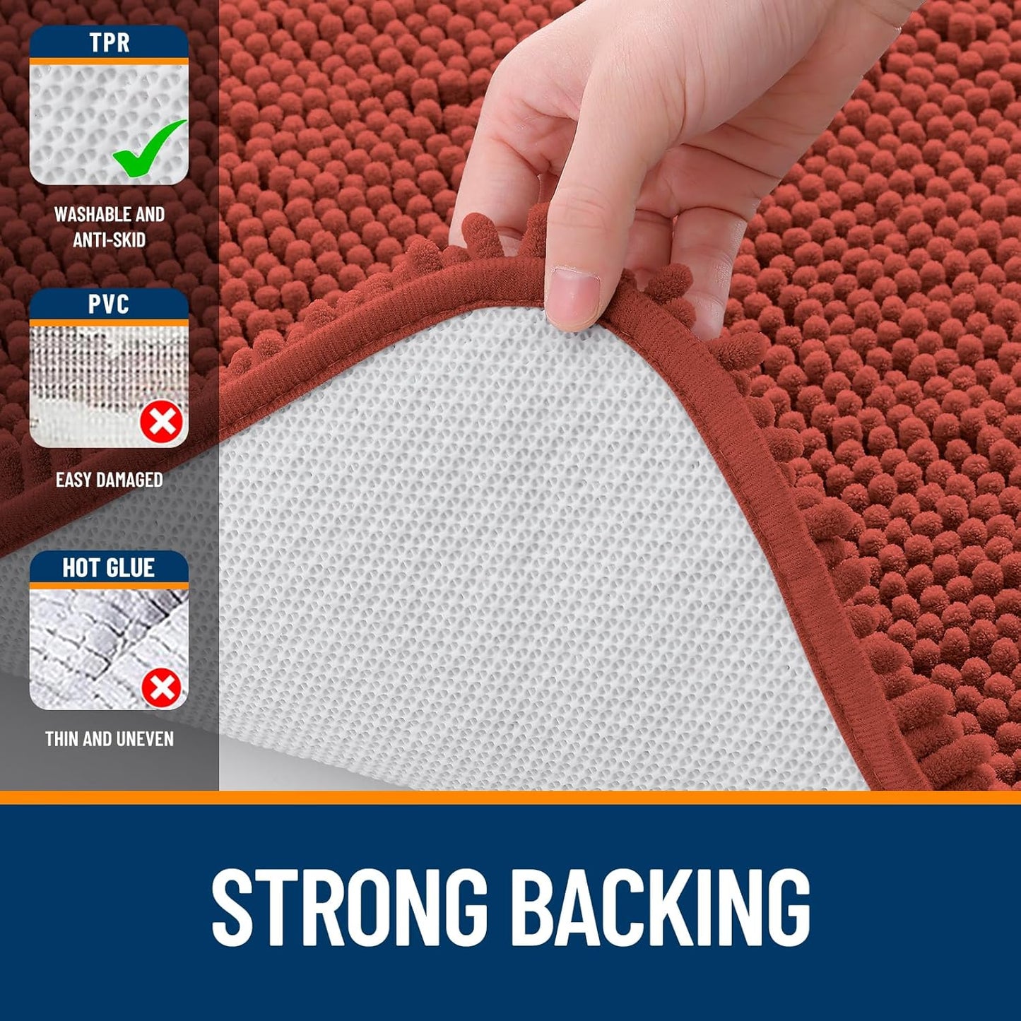 OLANLY Large Chenille Bathroom Rugs - Soft, Absorbent & Quick-Dry | 47x32 in Rustic Terracotta