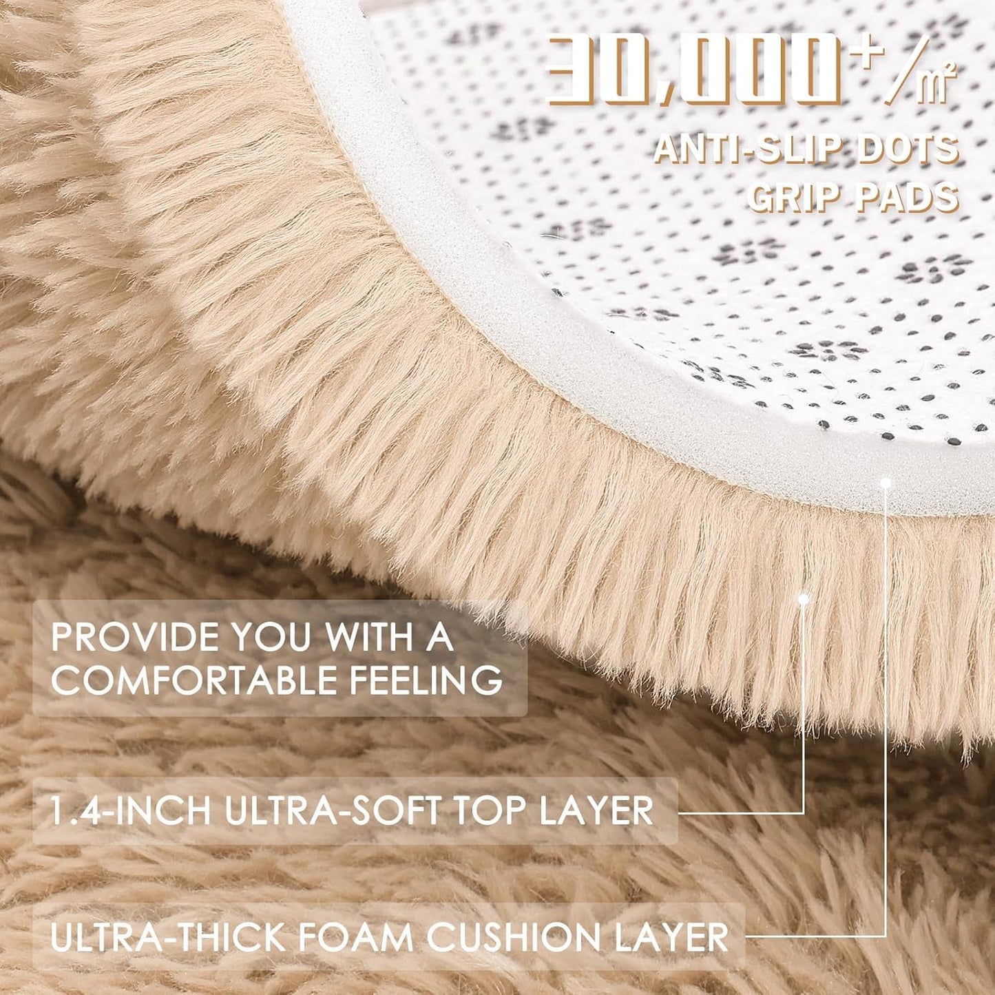 OLANLY Area Rug - Soft Fluffy Shaggy Design for Living Room & Bedroom | Machine Washable, Beige