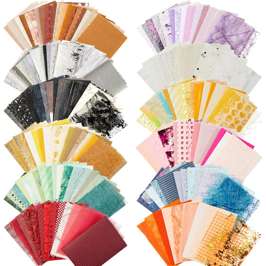 208 Sheets A7 Scrapbook Paper Kit, 12 Colors Mixed Textured Paper and Mesh Fabric Assorted Set, Junk Journal Supplies for DIY Crafts, Bullet Journal, Card Making, Scrapbooking