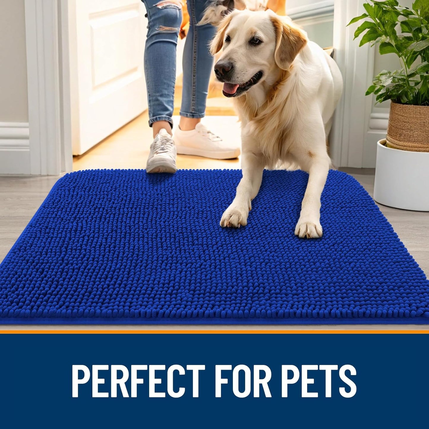 OLANLY Dog Door Mat - Absorbent Non-Slip Washable Doormat for Muddy Paws | 36x24 Royal Blue