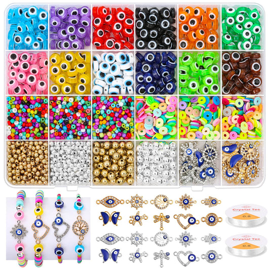 Acejoz 2702 Pieces Bracelet Making Kit, Including Evil Eye Beads, Evil Eye Charms, Assorted Beads and Elastic String for Bracelets