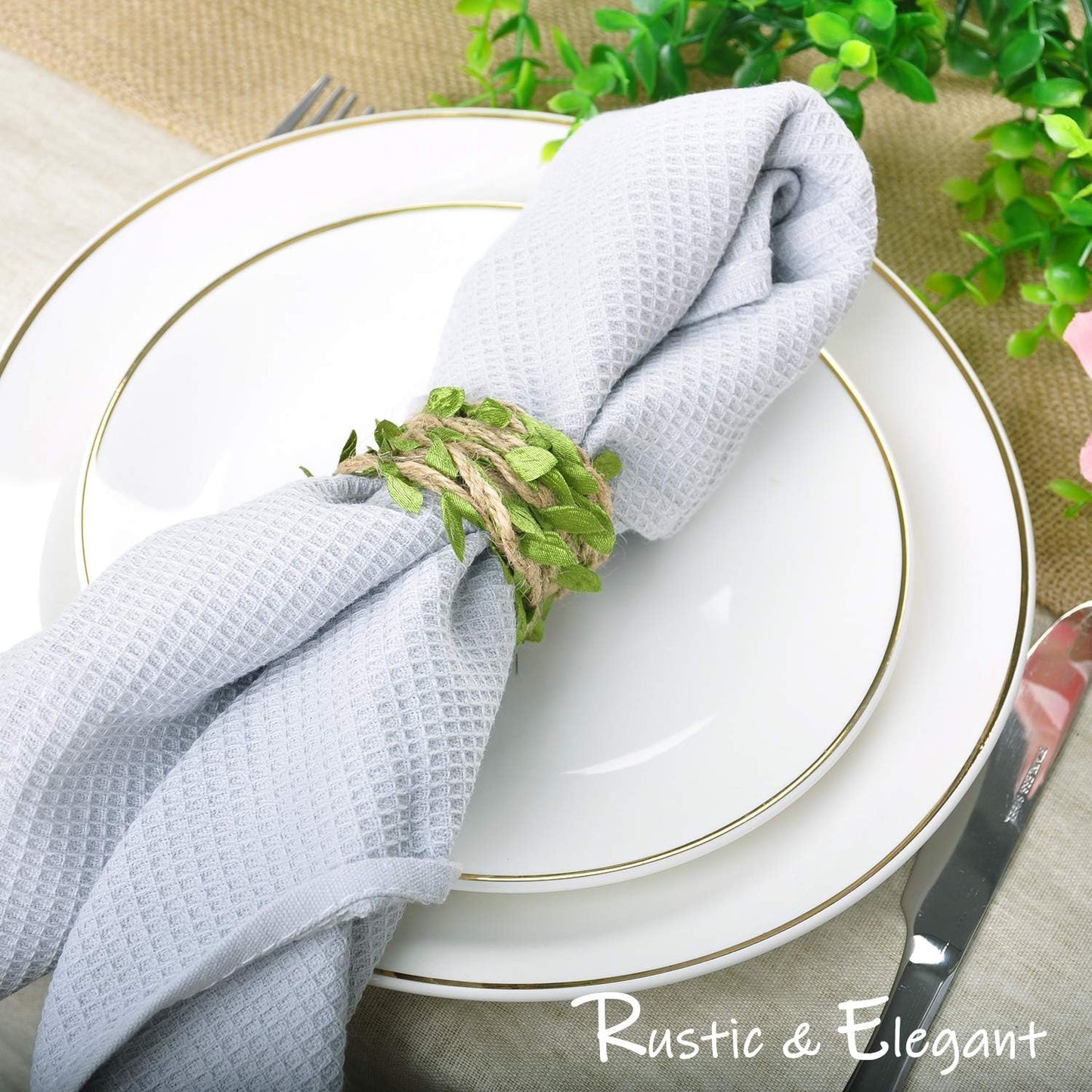 Naidiler 32 Ft Burlap Leaf Ribbon Twine for Crafts for Safari, Jungle, Fairy Party, Woodland Baby Shower, Enchanted Forest Decorations Vines Decor