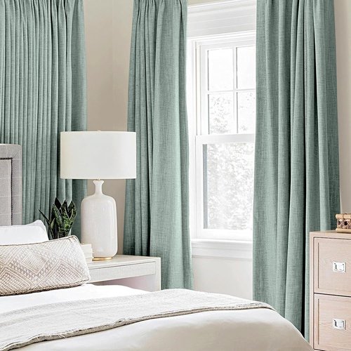 MIULEE Blackout Curtains - 100% Thermal Insulated Linen Texture Drapes | Seafoam Green, 52x96 Inch (2 Panels)