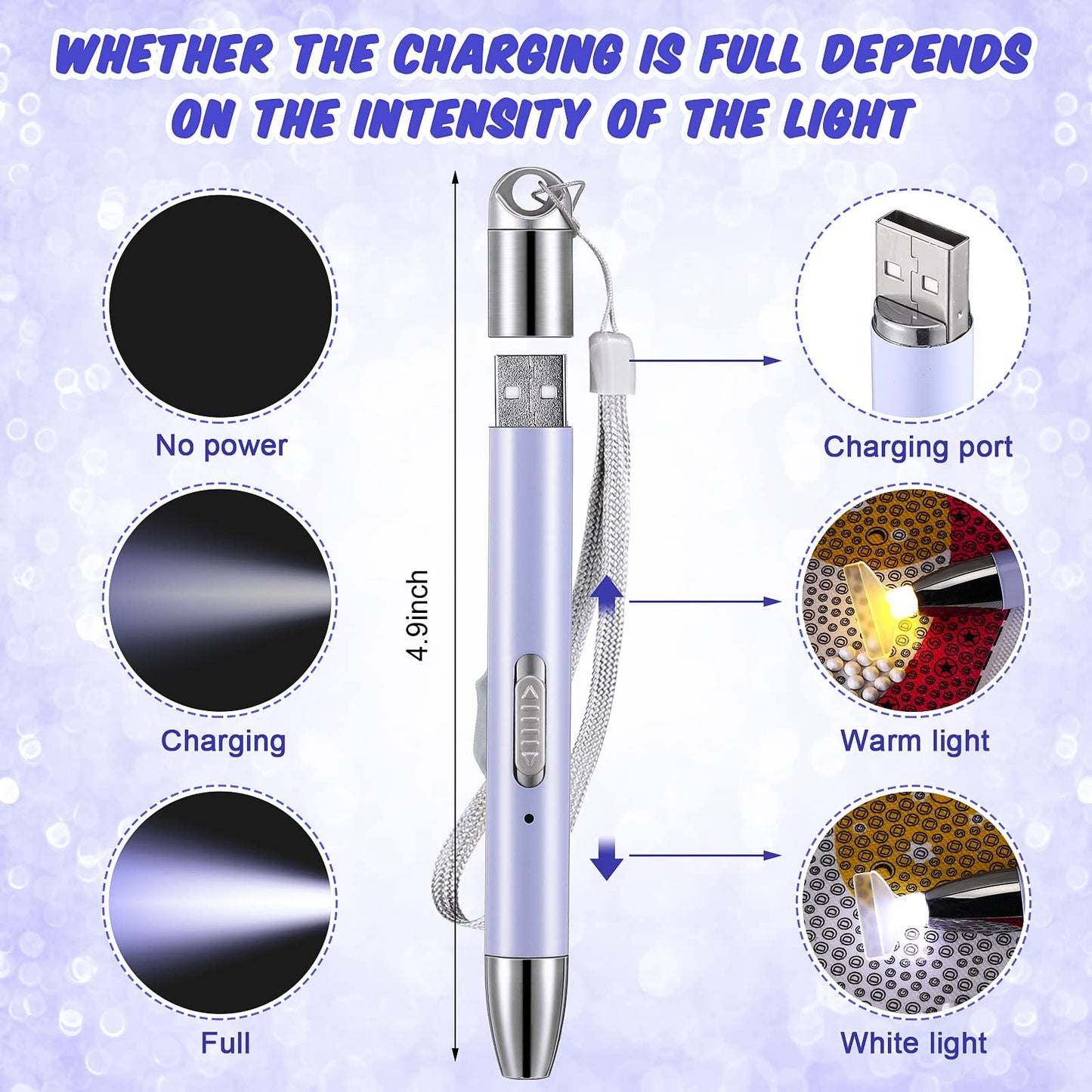 Chuangdi 2 Pcs Diamond Painting Art Drill Pen with Light Diamond Painting Accessories and Tools 12 Pen Heads 2 Anti-slip Mats 2 Wax Organizer Cases for DIY Craft Supplies(Purple, Pink)