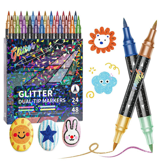 24 Colors Glitter Effect Brush Markers, Dual Tip Sparkling Art Markers, Smoothly Glide With Shimmer Effect, Quick Drying, For Drawing, Diy Crafts & Writing