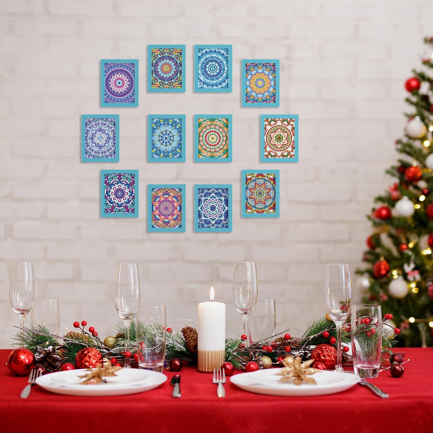 Saillong 24 Pcs Small Diamond Painting Kits Set Mini Diamond Art Set for Beginners, Full Paint Art 1-Hour Painting for Home Decor Desktop, 5.12x3.94 Inches(Mandala)