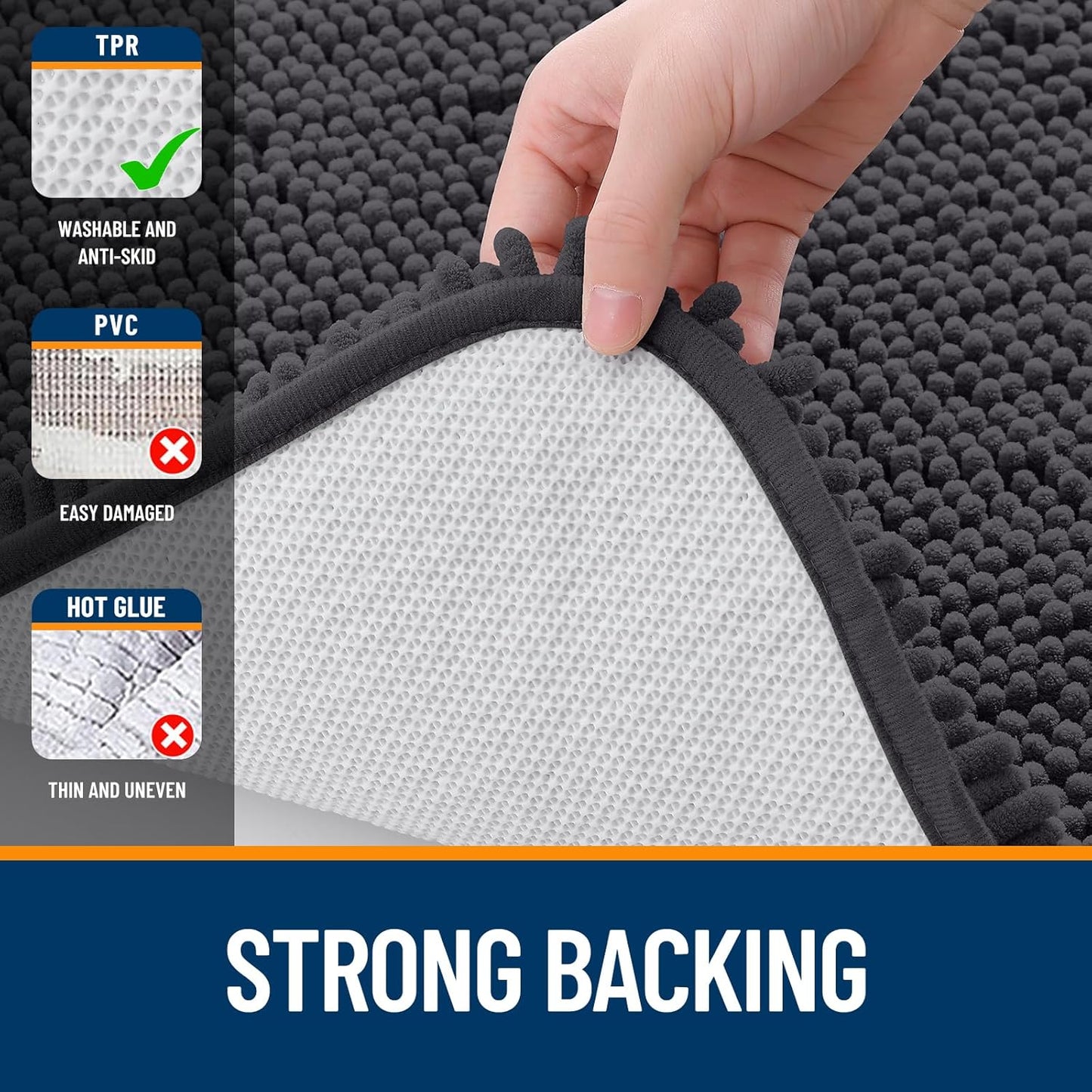 OLANLY Large Bathroom Rugs - Extra Soft Chenille Bath Mats | Quick Dry & Machine Washable - Dark Grey 50x30