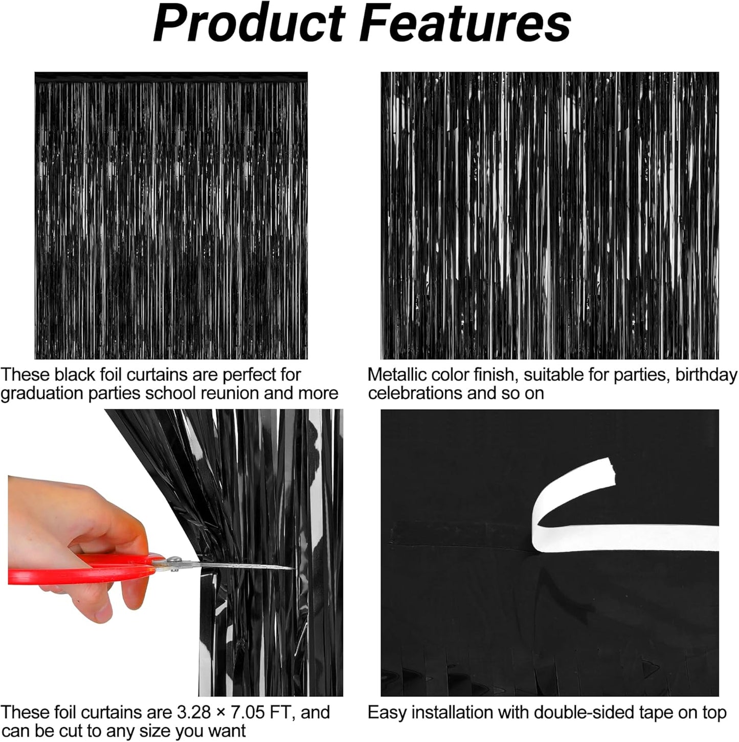 2026 Graduation Party Decorations by [Brand Name] - 2 Pack Black Backdrop & Metallic Fringe Curtains | 3.28 FT x 7.05 FT