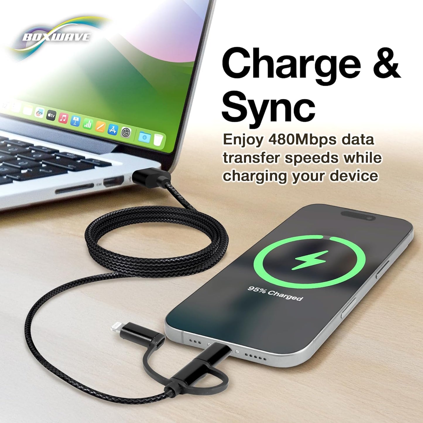 BoxWave Mp3 (1.8 3-in-1 Cable Compatible with Gracioso Player in) - AllCharge Cable - Jet Black