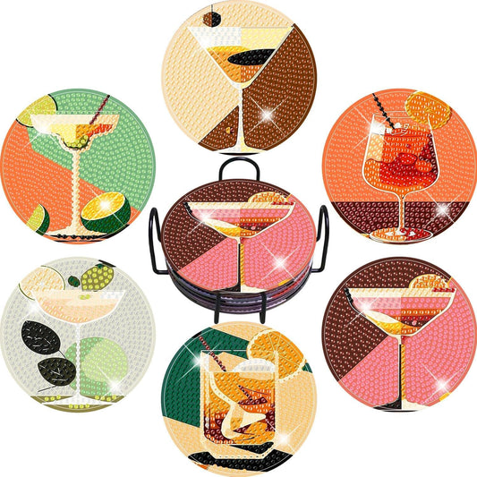 igoodom Diamond Art Coasters Kit, 6 PCS Cocktail Diamond Painting Coasters Kit for Adults with Holder, DIY Mosaic Crafts for Adults 3.9inch