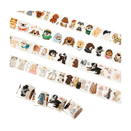 WT Tail Waggers Washi Tape Sticker Set, 4 Rolls, Original Designs, Cute Pet-Themed Decorative Tape for Scrapbooking, Journaling, Planners & DIY Crafts