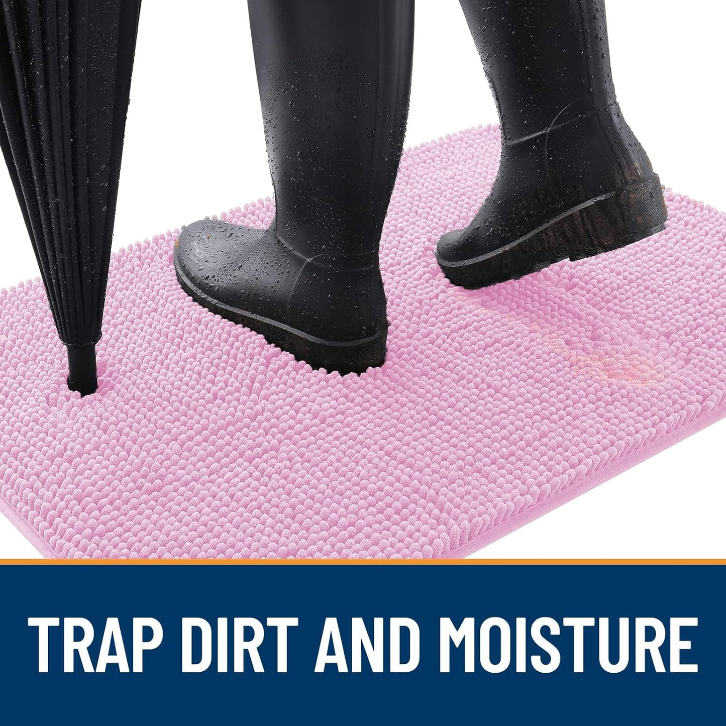 OLANLY Dog Door Mat - Absorbent Non-Slip Mud Mat for Indoor Use | Quick Dry Chenille, 47x17, Pink