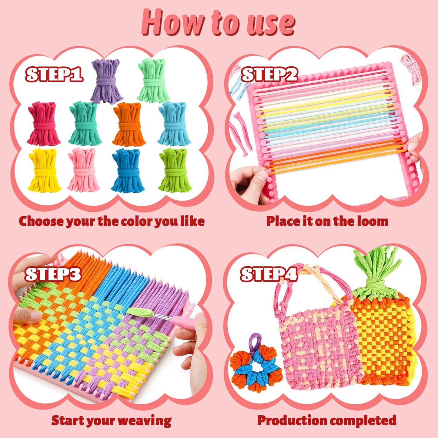 CXIIPOL 1000 Pcs 7 inch Colorful Loom Loops Potholder, 10 Colors Weaving Loom Refill Loops, Flexible DIY Kit Colorful Weaving Crafts for DIY Projects