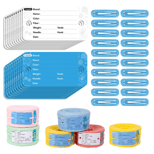 Caydo Yarn Information Tags with Clips, 20 Sets Yarn Cake Labels & Clips for Yarn Storage Organizer, Crochet Knitting Accessories for Yarn Winder, Ideal for Crocheting & Knitting Projects