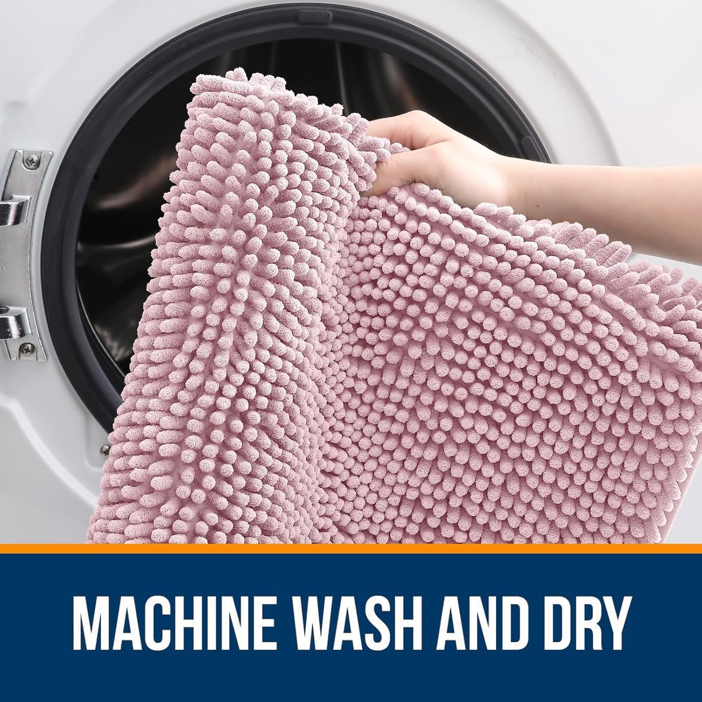 OLANLY Large Bath Rugs - Extra Soft Chenille, Quick-Dry Rubber Backing, Machine Washable | Dusty Rose 40x32