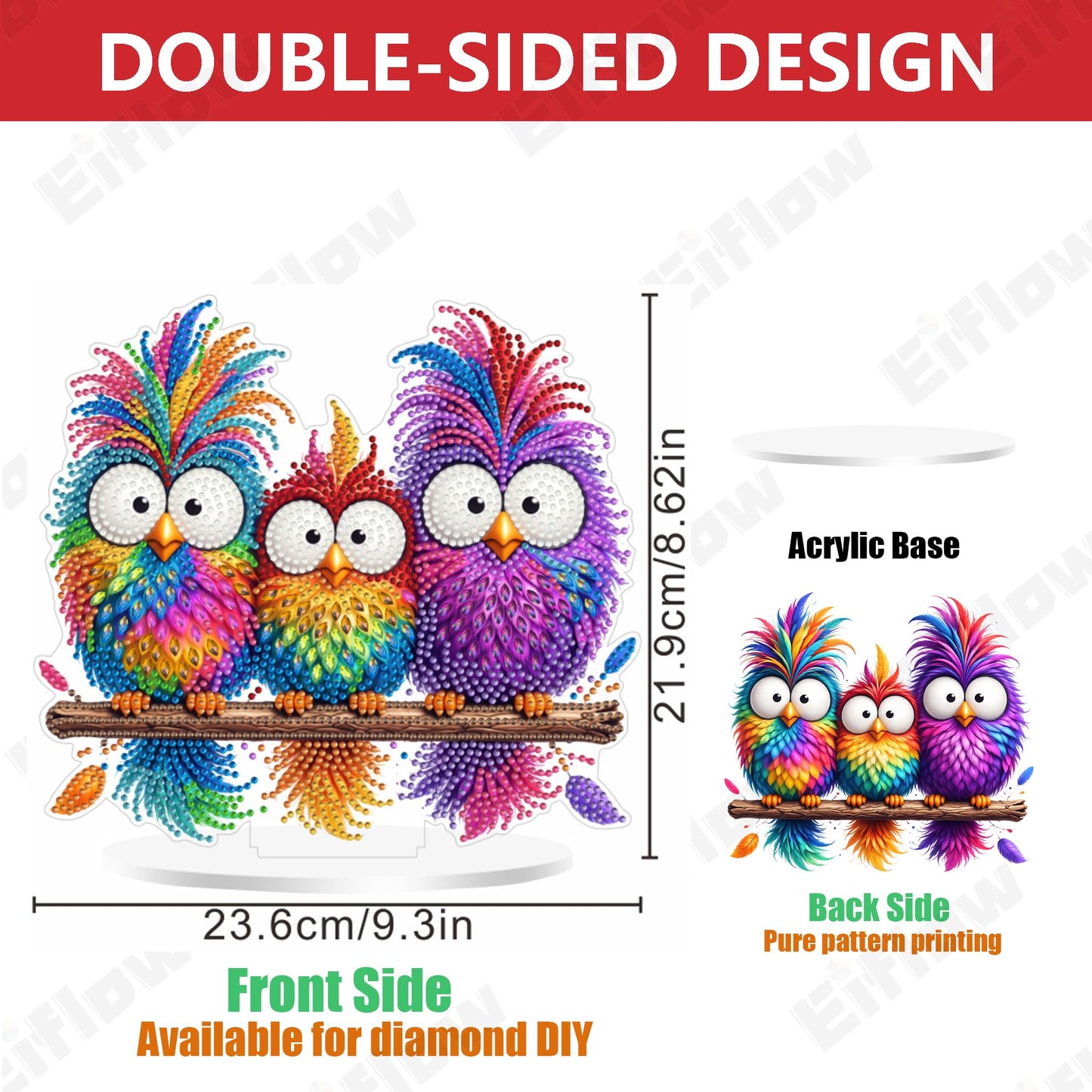 Eiflow Desktop Diamond Art Kit for Adults, DIY Table top Diamond Art Painting with Stand, Acrylic Stand Up Gem Painting Ornament Tabletop Gem Paintings for Adults(Birds)